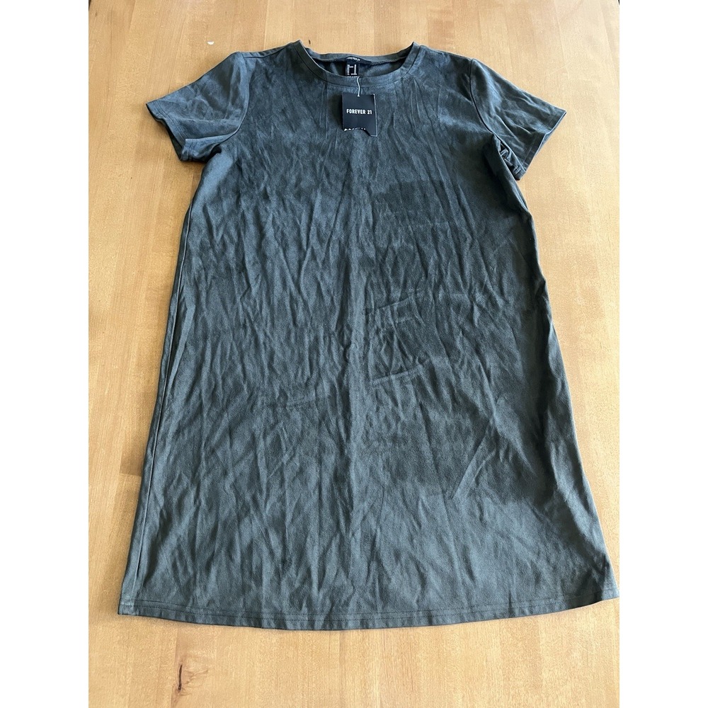 Forever 21 Olive Faux Suede T-Shirt Shift Dress Size Medium NWT Short Sleeve